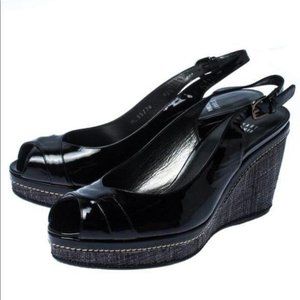 Stuart Weitzman Raffia Wedge Peep Toe Sandals 6N